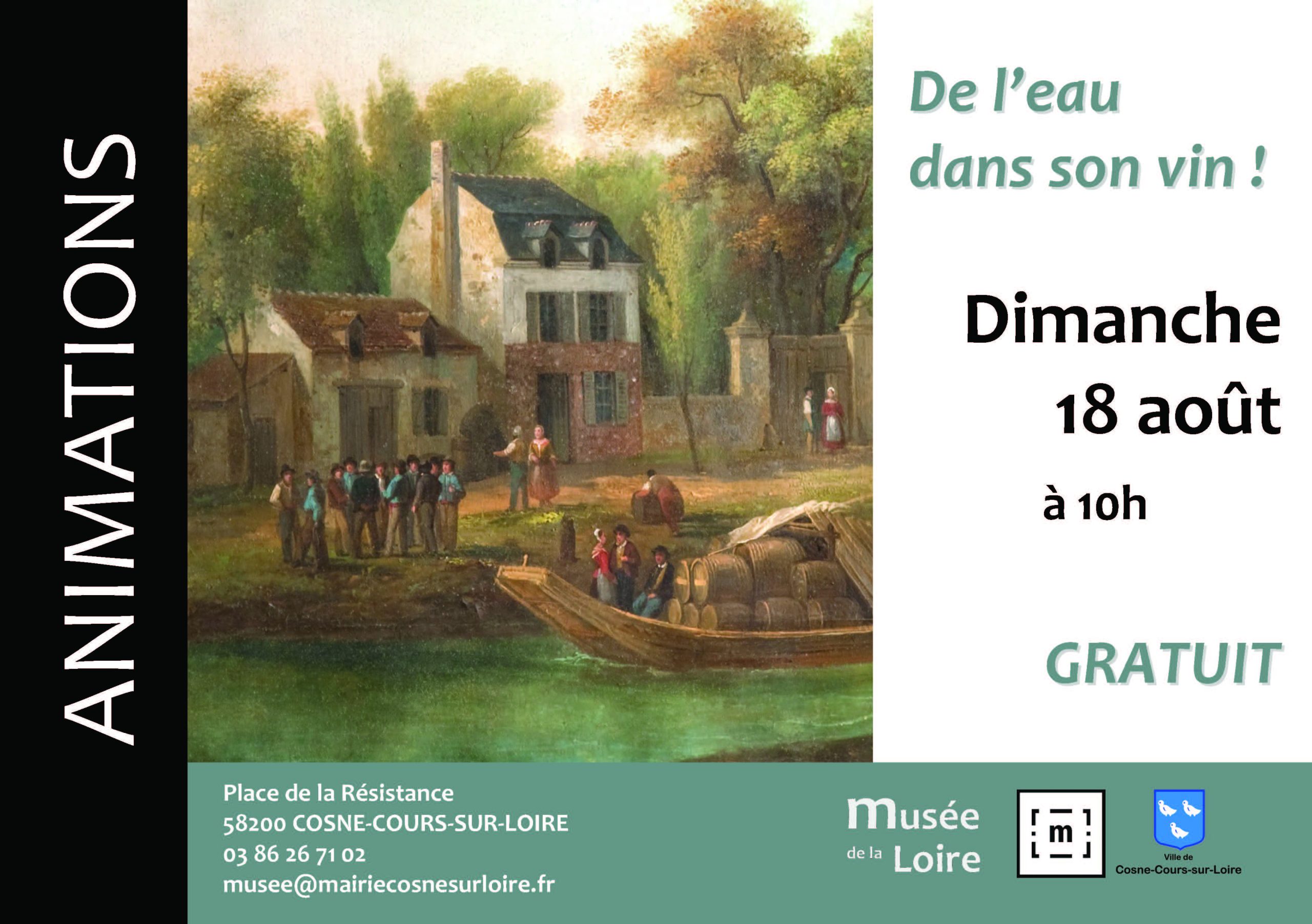 Animations De l'eau dans son vin suivie d'une dégustation de coteaux du giennois Dimanche 18 août 2024 à 10h au Musée de la Loire de Cosne-Cours-sur-Loire