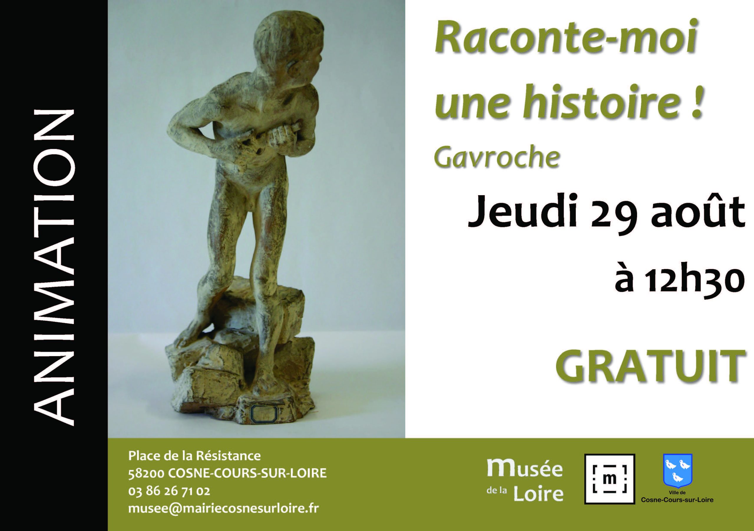 Animation Raconte-moi une histoire ! Gavroche Jeudi 29 août 2024 à 12h30 au Musée de la Loire de Cosne-Cours-sur-Loire