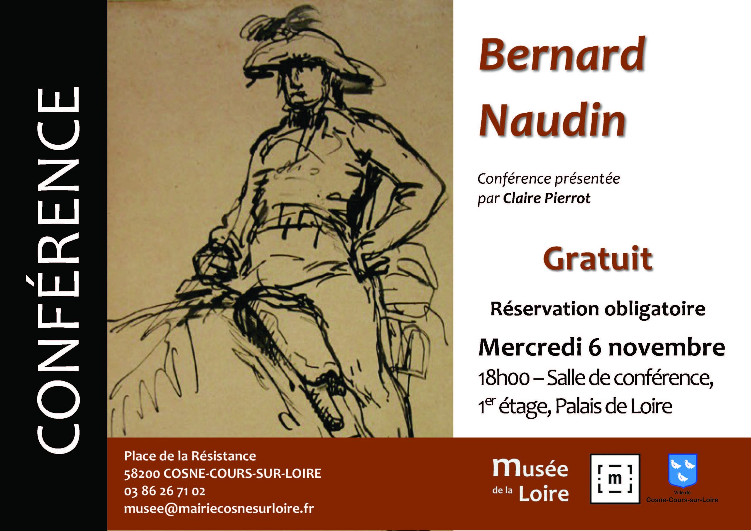 Conférence organisée par le musée de la Loire : Bernard Naudin par Claire Pierrot le mercredi 6 novembre 2024 à 18h salle de conférence au 1er étage du Palais de Loire à Cosne-Cours-sur-Loire