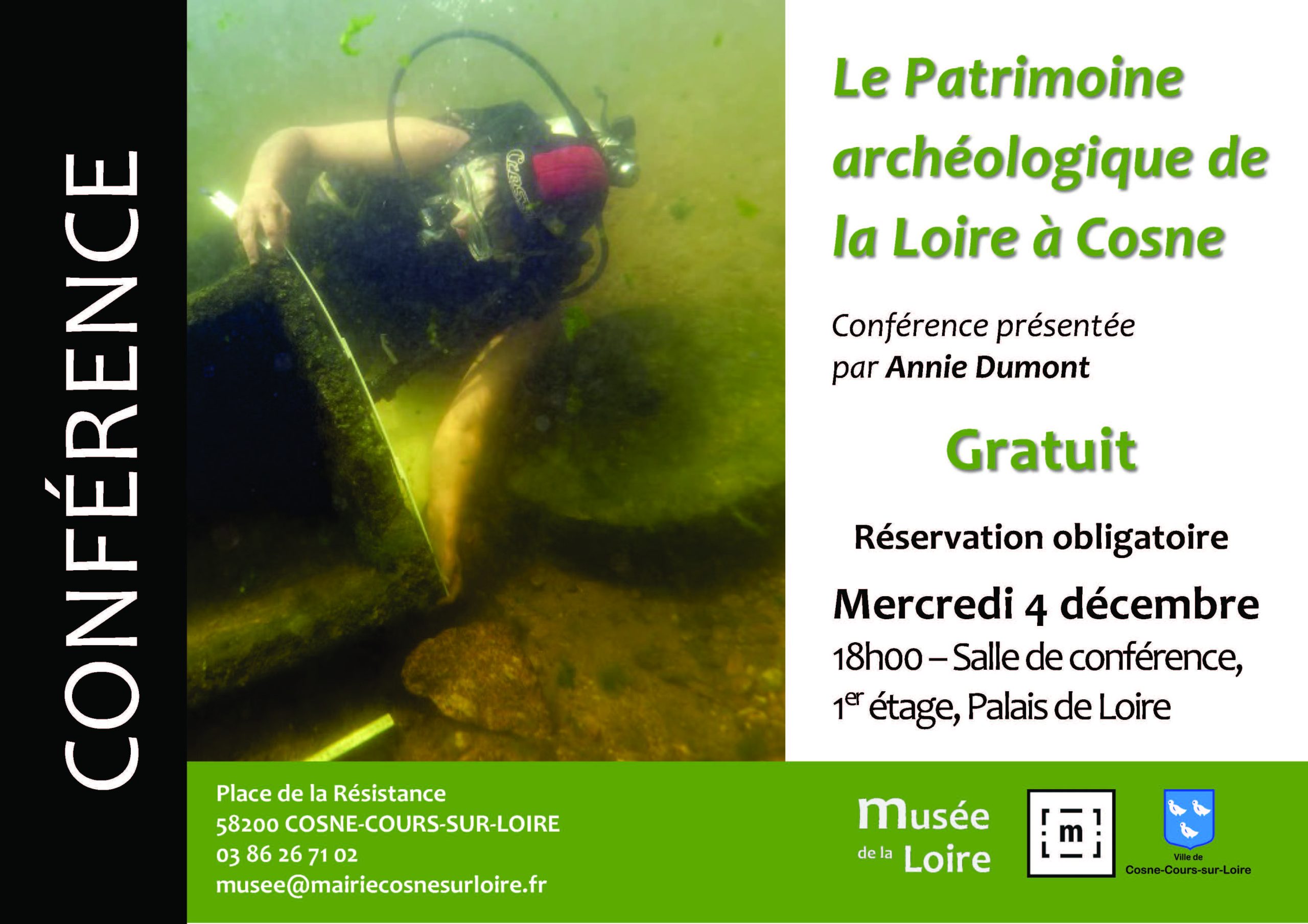 Conférence organisée par le musée de la Loire : Le Patrimoine archéologique de la Loire à Cosne par Annie Dumont le mercredi 4 décembre 2024 à 18h salle de conférence au 1er étage du Palais de Loire à Cosne-Cours-sur-Loire